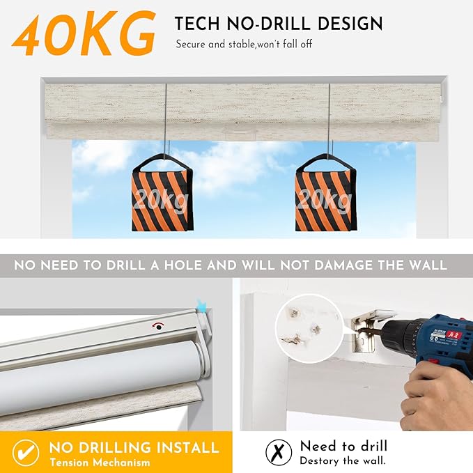 Persilux Smart Motorized Blinds with Remote, No Drill Automatic Roller Shades for Indoor Windows, Blackout Linen Fabric, Electric Blinds for Windows, Linen Cream C156BO-1, Custom Size