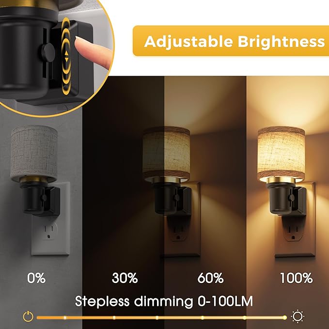 L LOHAS LED Night Lights Plug into Wall, 2 Pack Linen Fabric Cylinder Decor Night Light, Dusk to Dawn Sensor Vintage Nightlight, 0-100LM Dimmable, for Bedroom Living Room Hallway