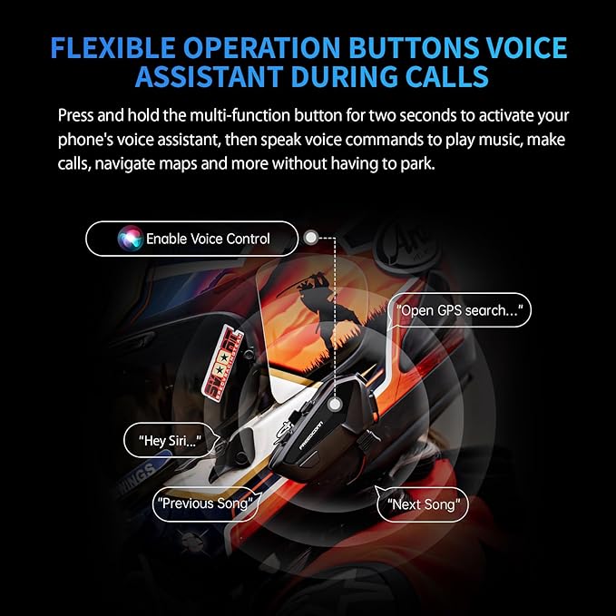 FreedConn FX Plus Motorcycle Helmet Bluetooth Headset, Auto-Join Mesh Network, 16 Riders Intercom Motorcycle Communication Systems with CVC and AI Noise Cancellation for Group Ride, 1 Pack