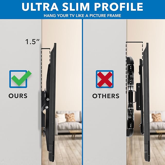 Mount-It! Low-Profile Tilt TV Wall Mount | Ultra-Slim Bracket for 43-90 Inch TVs | Downward Tilt for Anti-Glare | Heavy-Duty Steel Holds 220 lbs | VESA 800x600 | Stud & Concrete Installation