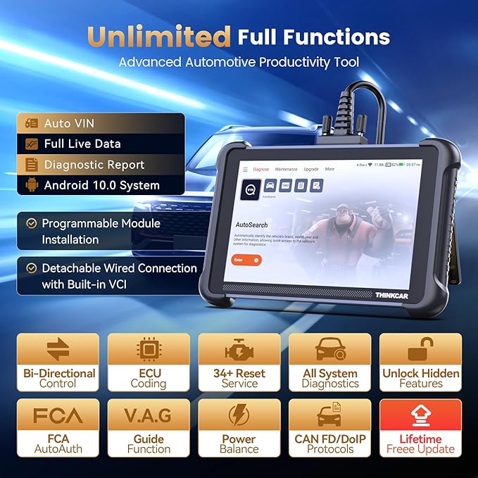 THINKCAR THINKSCAN 689 OBD2 Scanner, Bidirectional Scan Tool with Lifetime Free Update, 34+ Reset, 3000+ Active Test, ECU Coding, PMI, Wired All System Diagnostic Scanner for Cars, CANFD/DOIP, FCA SGW