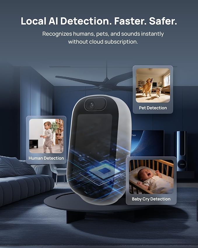Indoor Security Camera with 4" Screen, 4MP Baby/Elderly Monitor with AI Conversation & Two-Way Video, Baby Crying, Human and Pet Detection, 355°Pan, 5G/2.4G WiFi, Motion Tracking, Smart Home Camera