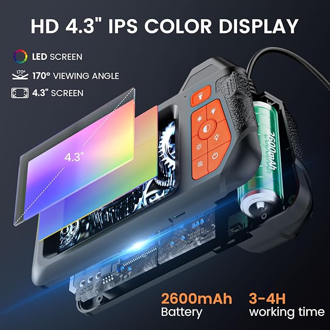 Endoscope Camera with Light: Dual Lens Industrial Endoscope Borescope - 1080P HD Borescope Camera with Light- 16.4FT Flexible Waterproof Inspection Bore Scope for Plumbing Automotive Sewer