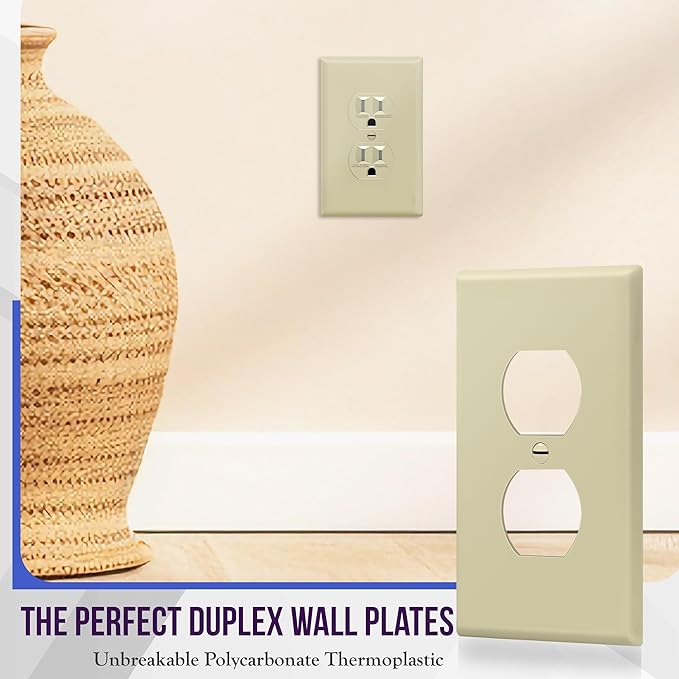 ENERLITES Duplex Receptacle Outlet Wall Plate, Electrical Outlet Cover, Gloss Finish, Mid-Size 1-Gang 4.88" x 3.11", Unbreakable Polycarbonate Thermoplastic, UL Listed, 8821M-I-10PCS, Ivory, 10 Pack