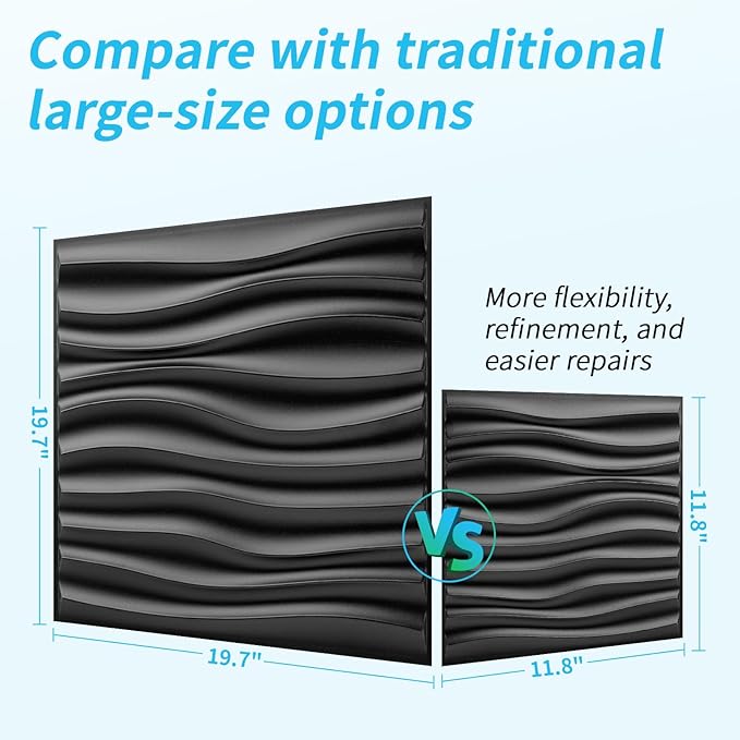 Art3d 20 Pack Decorative 3D Wall Panels, 19 Sq.Feet PVC Interior Wall Décor, 11.8"x11.8", Black