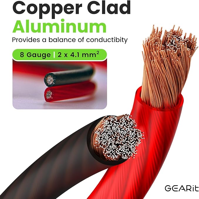 GEARit 8 Gauge Wire, for Automotive Power/Ground, Battery Cable, Car Audio, RV, Amp, CCA, Automotive Wire, Amp Kit, Battery Cables, Wiring Kit, (25 feet Each- Black/Red)