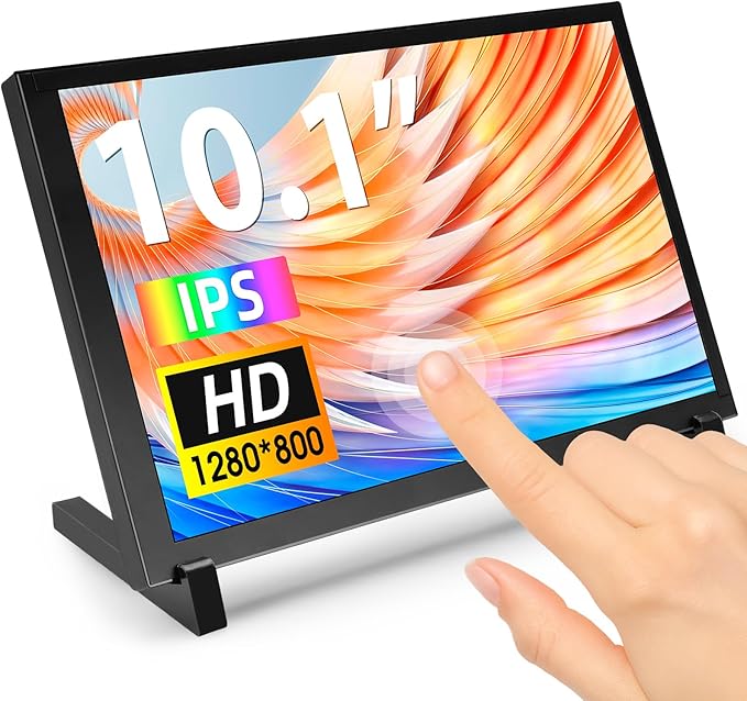 ELECROW 10.1 Inch Touchscreen Monitor, 1280x800 IPS LCD HD Display with Stand, Portable Capacitive Touch Screen for Raspberry Pi 3/3B+/4B/5, Jetson Nano, Banana Pi, PC, Windows, Beaglebone