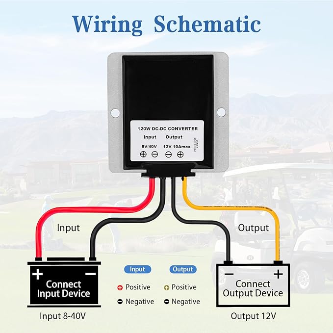 ELFCULB 8V-40V to 12V Voltage Regulator 10A 120W DC Step Down UP Converter for Golf Cart Club Car