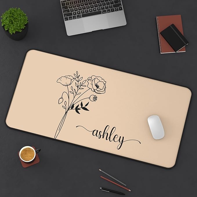 Hilis Personalized Gift Custom Mouse Pad, Personalized Birth Flower, Color and Name. Gaming Office Work Desk Mat, 4 Sizes Mousepad, Office Supplies & Desk Accessories