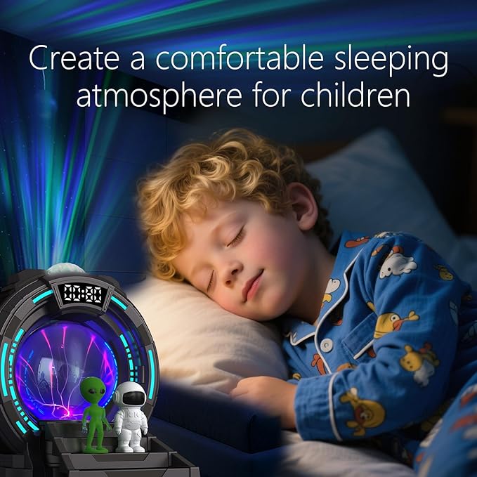 Astronaut Aurora Star Sky Projector,Plasma Globe Lamp/Star Light Projector for Children's Bedroom Sleep Aid Light,White Noise Bluetooth Music,Time Alarm Clock,Kids Room Decor,Christmas/Birthday Gift