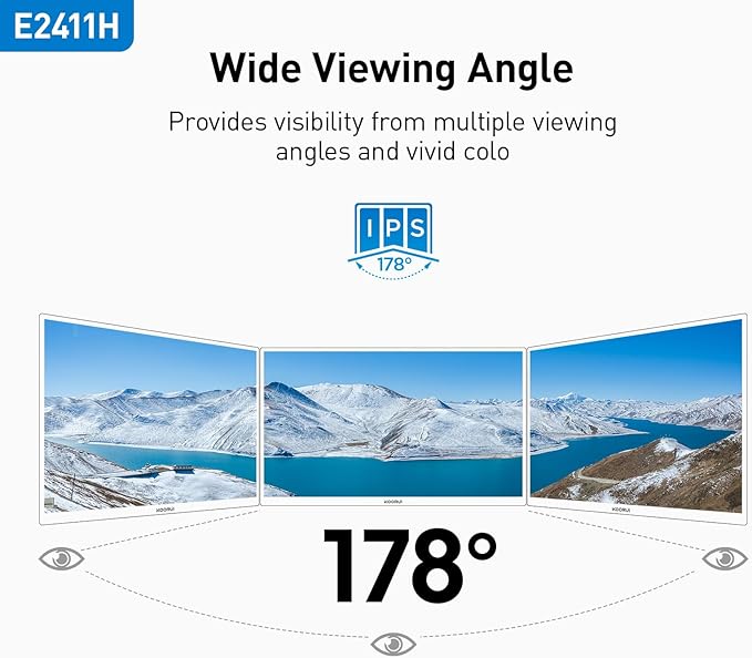 KOORUI 24-inch 120Hz Gaming Monitor IPS FHD (1920 x 1080P) sRGB 99% Support Freesync Computer Monitors VESA Mount HDMI & VGA Ports E2411H