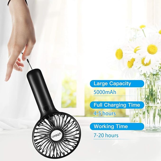 Miady 2-Pack Upgraded 5000mAh Portable Handheld Fan 3 Speed Mini USB Strong Wind 7-20 Hours Runtime Personal Electric for Travel Office Outdoor