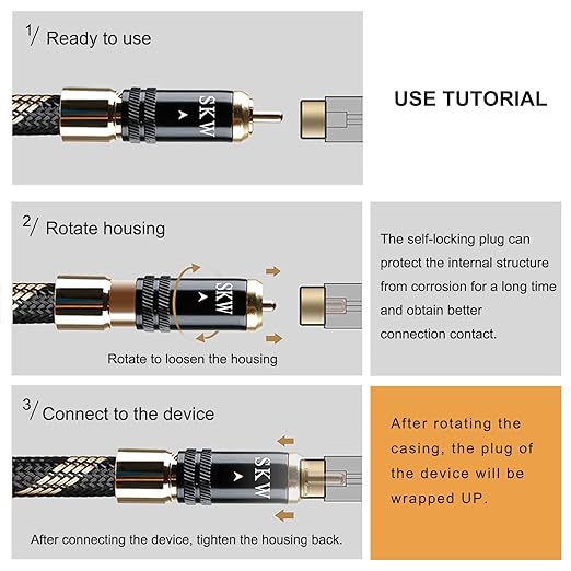 SKW Audiophiles Subwoofer Lock RCA Cable RCA to RCA Multiple Shield with Ultra-high Purity Copper Digital Coaxial Cable for HiFi Systems 6.5ft/2m