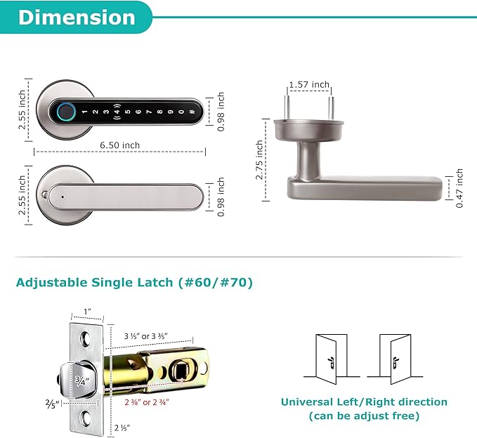 [Upgrade] Smart Lock,CATCHFACE Fingerprint Door Lock TTLock Smart Door Knob Smart Door Handle Digital Door Lock Fingerprint/Code/Card/Key-Ideal for Front Door Hotel Office Office