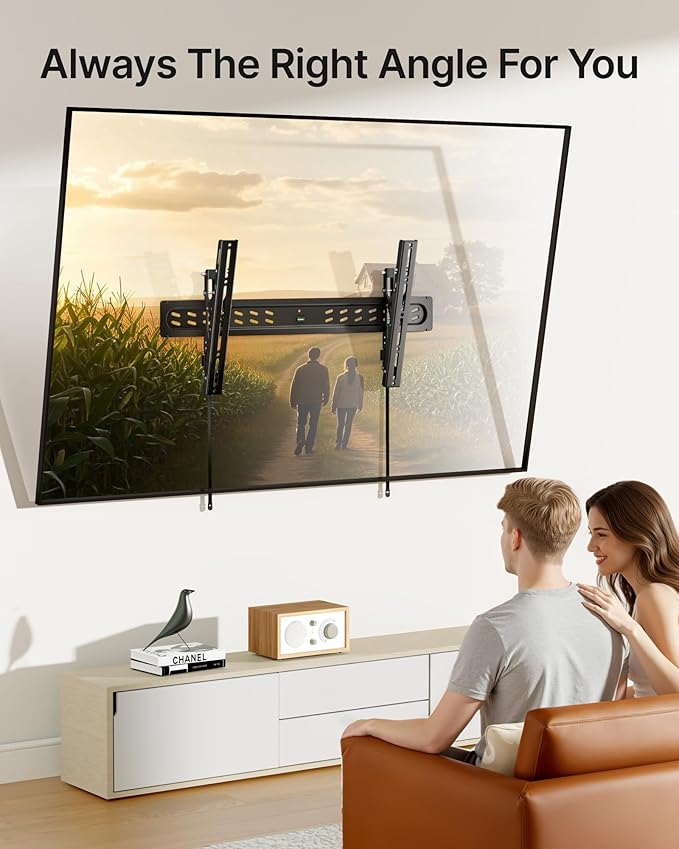 monTEK Ultra Slim Tilting TV Wall Mount Bracket for 43–95" Flat & Curved TVs, 1.2" Low Profile, Anti-Glare Tilt, Holds 150 lbs, Supports VESA 800x400, Fits 16"/18"/24"/32" Studs, TM1006W-LT