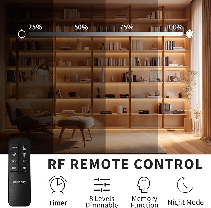 BUNACET COB LED Strip Light 40ft/12m (1 Roll) Warm White 3000K High Lumen CRI 90+ with UL Listed Power Adapter RF Remote for Bedroom Counter Under Cabinet Kitchen Projects