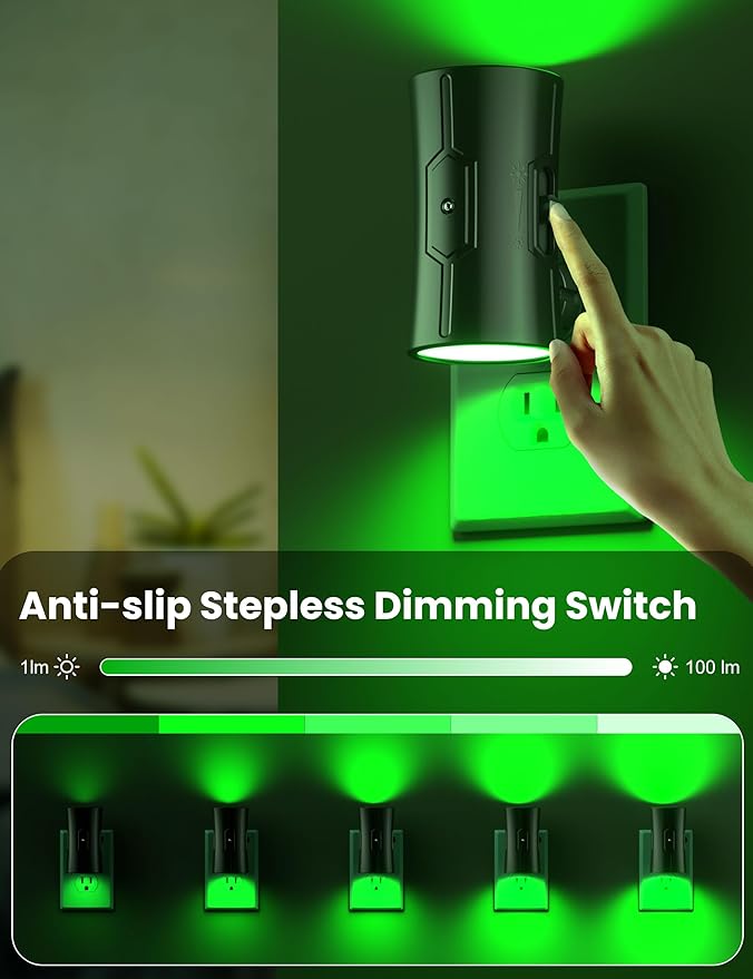 Sujeet LED Night Light, Night Lights Plug into Wall, Dusk to Dawn Sensor, 0-100LM Adjustable Brightness, Green Nightlight, Dimmable Night Light, Decorative for Holiday, Party Decor, 2 Pack