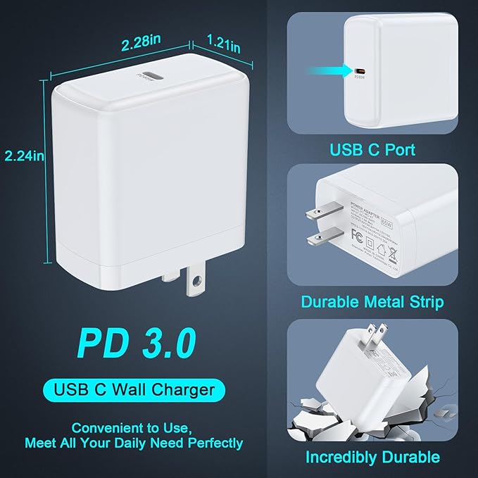 65W Super Fast Charger Type C for Samsung Galaxy S25 Ultra S25 FE Edge S24 Ultra FE S23 A17 A16 Z Fold Flip 7 6, Moto Edge 70 60 Stylus Fusion Razr, USB C Fast Charging Block & 6ft Type C Charge Cable