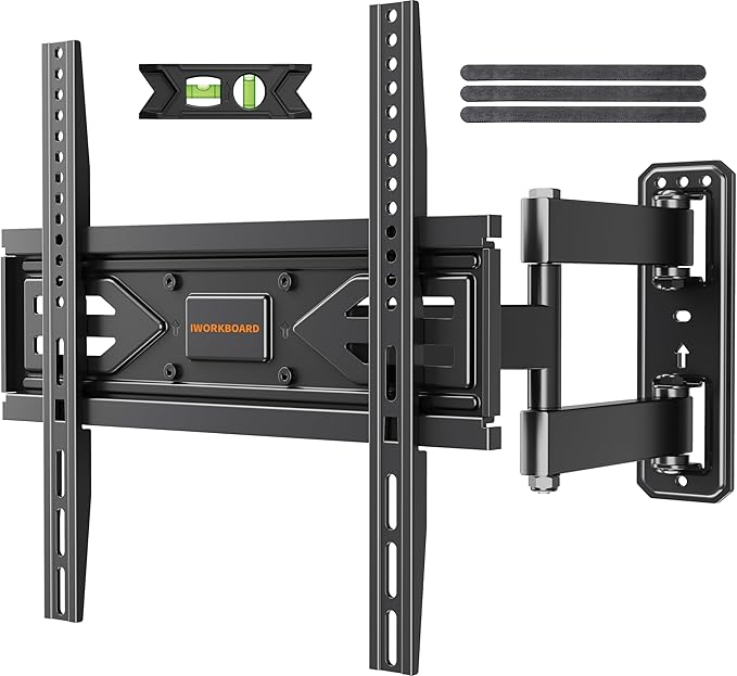 IWORKBOARD 40 43 50 55 inch Full Motion Corner TV Wall Mount for Most 32-65 inch Flat & Curved TVs, Articulating Swivel & Tilt TV Mount Bracket, up to 80 lbs,VESA 400x400mm, Single Stud Perfect Center