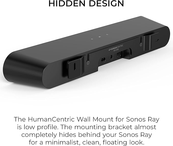 HumanCentric Wall Mount Compatible with Sonos Ray Sound Bar (Black), Mount on Wall Under TV, Floating Style, Hidden Design, Hardware Included
