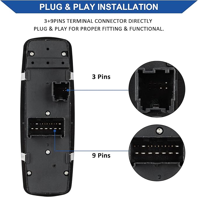 Obaee Driver Side Power Window Switch Compatible with 2012-2015 Dodge Grand Caravan, 2013-2015 Ram 1500 2500, 2015 Ram 3500, 2012-2015 Town & Country, Replaces 68110867AB, 68110867AA, 3+9 Pins