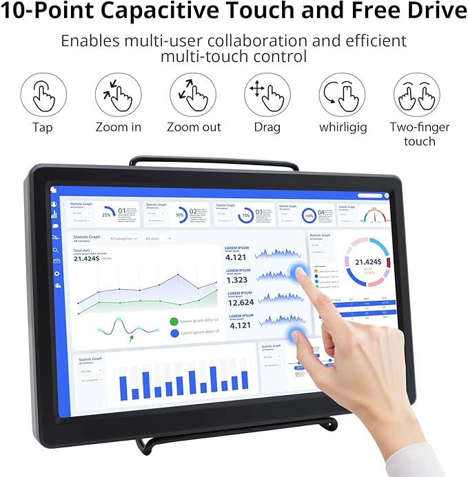 ELECROW 10.1 Inch Portable Monitor - IPS Capacitive Touchscreen Monitor with HD VGA Port，1920x1080P LCD Display Built-in Dual Speakers Touch Sceen for Raspberry Pi 5/4/3, PS Xbox, Windows 11/10/8/7