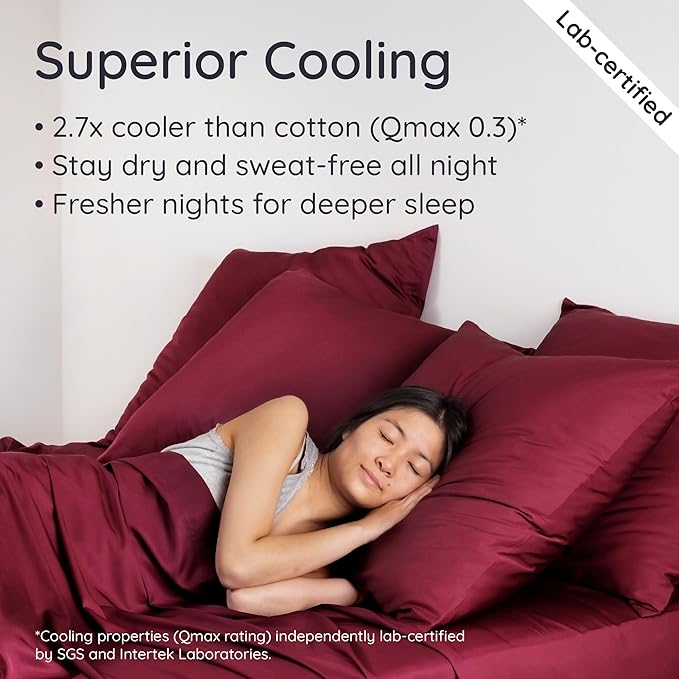 Bambaw 100% Viscose Derived from Bamboo Queen Sheet Set 6 Piece, Queen Size Cooling Sheets for Hot Sleepers, Super Soft Sheets Queen Size, Deep Pockets Fits Up to 16'' Mattresses (Burgundy)