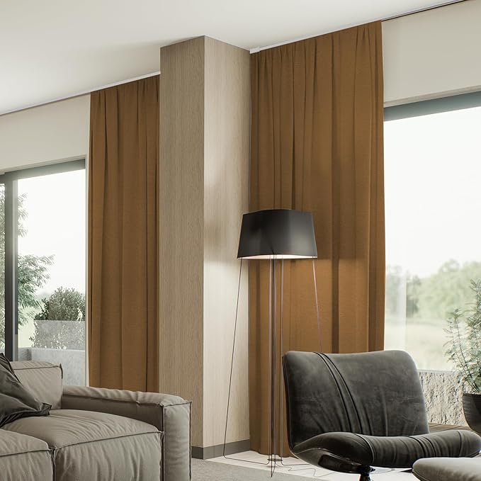 SmartWings Automatic Curtain Opener with Drapery, Motorized Vertical Blinds with Remote, Electric Closet Doors Sliding Panels Compatible with Alexa Google Homekit, 93% Blackout Brown Orange