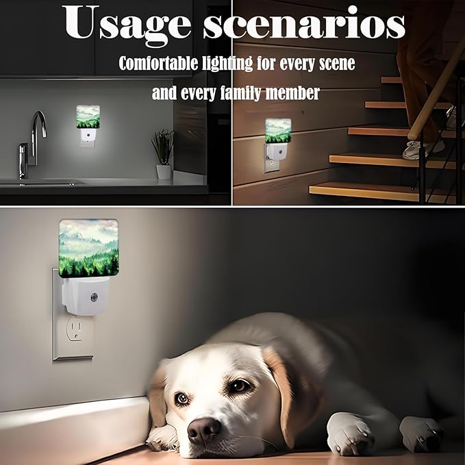FSHVQKD Mountain Forest Landscape Painting Night Light,Plug Into Wall Decor for Stairway,Hallway,Kitchen,Dusk to Dawn Sensor Nightlights for Boys/Girls/Women/Men Room Gifts