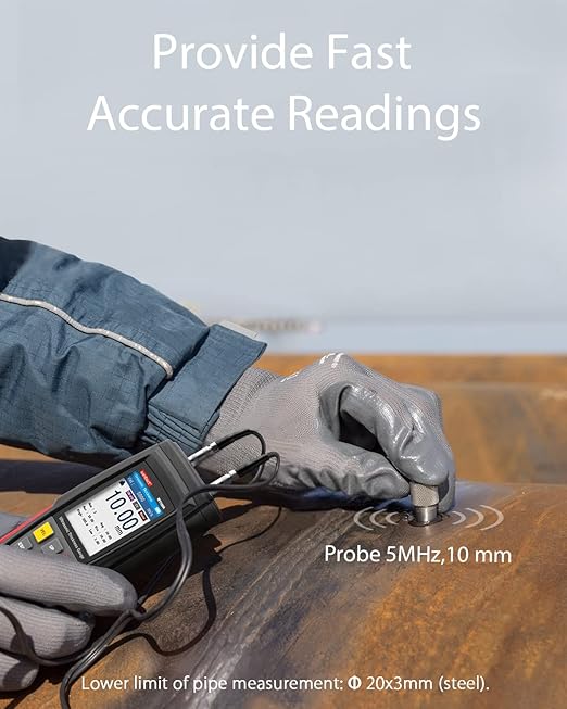 Wintact Digital Ultrasonic Thickness Gauge, Range 0.039 to 11.81 in with Probe for Measuring Metal and Nonmetal Materials, Steel, Cylinder Wall, Plastic, Glass, PVC, Pipes (WT100A)