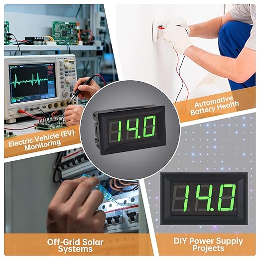 DiGiYes 5 Pack DC 5-120V Digital Mini Voltmeter 2 Wire 0.56 inch LED Display Panel Voltage Meter for Car Motorcycle Battery Monitor (Green)