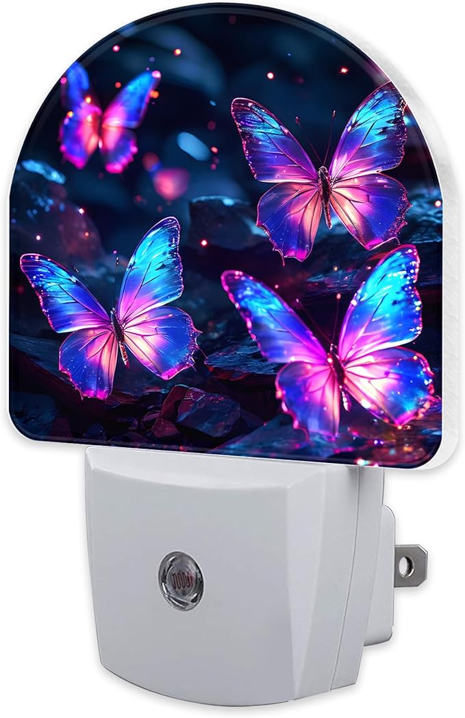 sndheke Glowing Purple Butterflies Night Light Plug into Wall, Neon Butterfly Dusk to Dawn Night Light Plug in,0.5w Energy Saving Sleep Friendly NightLight for Kids Boys Girls Home Decor