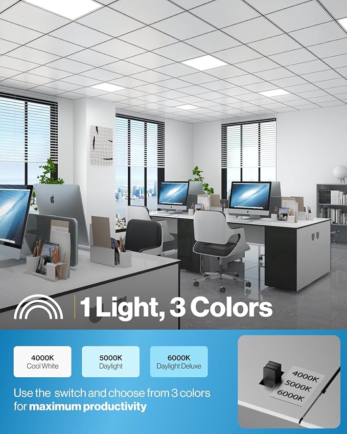 Sunco 24 Pack 2x2 LED Flat Panel Light for Drop Ceiling, Commercial Troffer Replacement Lighting Fixture, 4400 LM, 40W, Selectable CCT 4000K/5000K/6000K, Dimmable (0-10V), Dustproof ETL