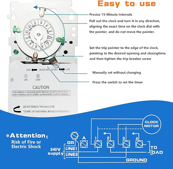 T101M Electromechanical Timer Switch Versatile Scheduling Manual Override,Mechanism Only