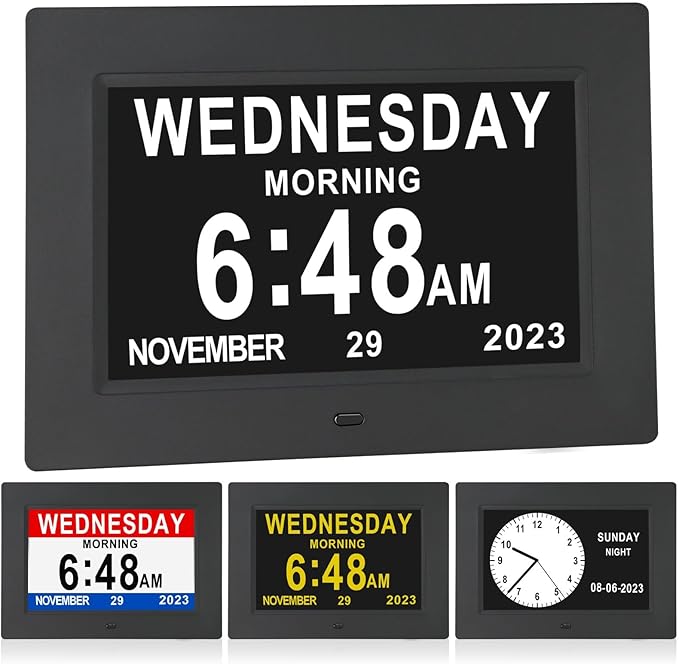 ybest 7 Inch Extra Large Day Date Time Digital Day Calendar Clock with Auto-Dimming 12 Alarm Reminders Dementia Clocks for Senior Elderly impaired Vision Memory Loss