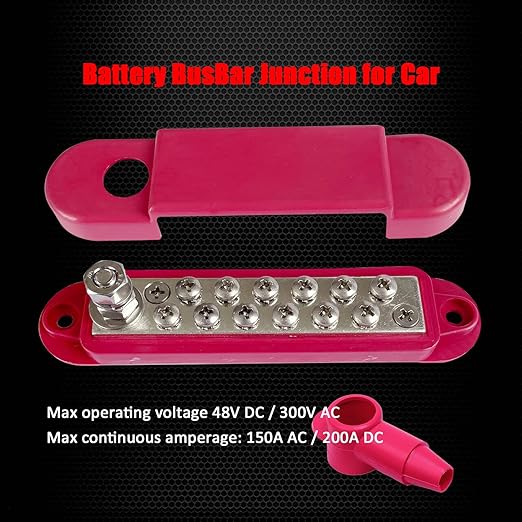 1/4" Stud Power Distribution Block Bus Bar with 12 x #8 Screws, Ampper 5.3" 12V 150A Marine BusBar Battery Distribution Block W/Cover for Car Audio Boat Solar (Red)
