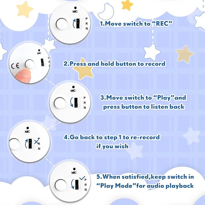 Handepo 6 Pcs White Sound Recorder Voice Recorder Music for Stuffed Animal Toy Recording Device Recordable Sound Module, Record Messages for Plush Toy Doll Stuffed Bear Pillow(60 Seconds)