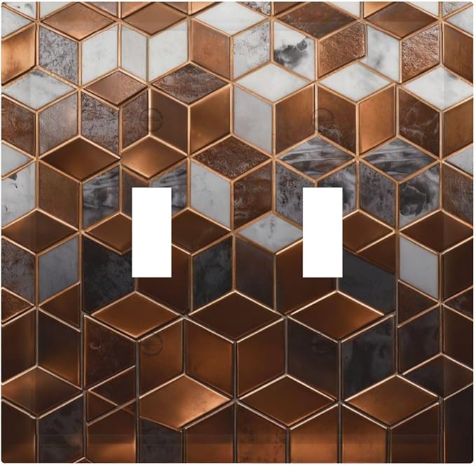 Bvtewkhz Brown Abstract Luxury Modern Geometric Cubic Marble 2 Gang Double Toggle Decorative Light Switch Covers Electrical Faceplate Switch Plates for Bathroom Kitchen Home