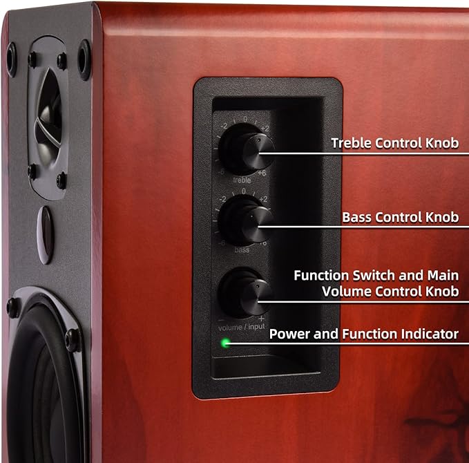 SINGING WOOD BT27 Active Powered Bluetooth Bookshelf Speakers for Studio Monitor TV Computer Turntable - 60 Watts - Wood Grain Finish (Walnut)