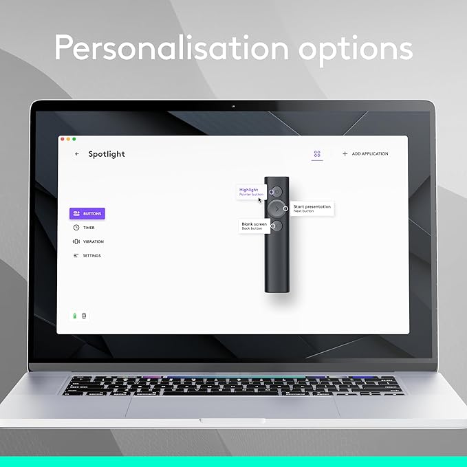 Logitech Spotlight Presentation Remote - Universal Wireless Presentation Clicker with Laser Pointer, Advanced Digital Highlighting, Bluetooth, 30 m Range and Quick Charging - Black