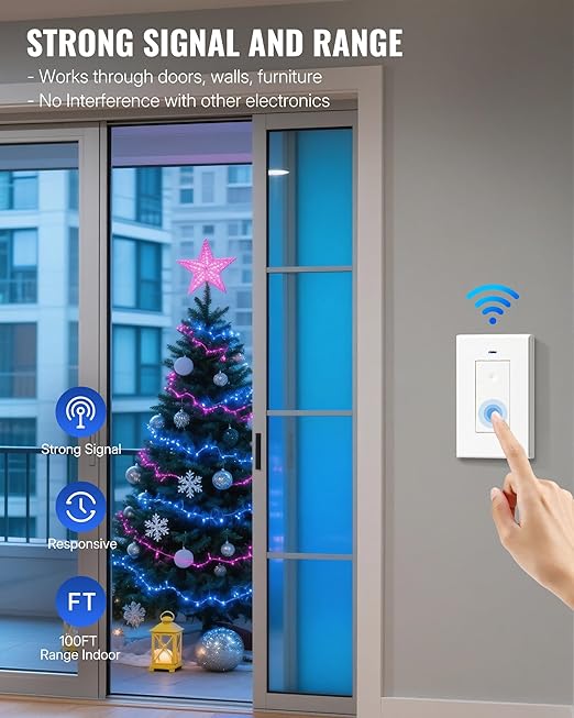 WILAWELS Remote Control Outlet Wireless Light Switch, Removable Remote Outlet Switch Kit for Lamps, Lights, Appliance, Expandable, 100ft RF Range, FCC Listed (1 Controller + 2 Outlets) W08RC1206