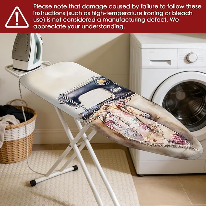 Nuxovilar Ironing Board Cover Needle Cotton 15x54 Inches | Ironing Board Cover and Pad Vintage Sewing Machine Floral Needle Cotton for Home, Laundry Room, Craft Nook