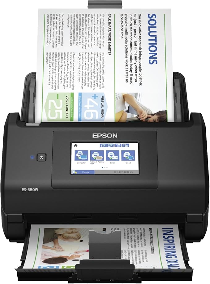 Epson Workforce ES-580W Wireless Color Duplex Desktop Document Scanner for PC and Mac with 100-sheet Auto Feeder (ADF), Intuitive 4.3' Touchscreen