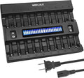 MIEKLALE 20+2 Bay AA AAA Battery Charger with Smart LCD Display Fast Charging for AA AAA NiMH NiCd & 9V Rechargeable Batteries, 2 Separate Charging Slot for 9V Batteries