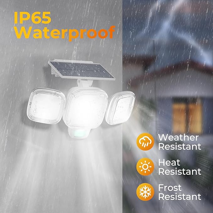 ESLIGHTION Solar Motion Sensor Outdoor Lights, 3 Modes LED Security Flood Light with Remote Control, IP65 Waterproof Solar Powered Outside Wall Light for Garden Patio Garage Yard (White, 2 Pack)