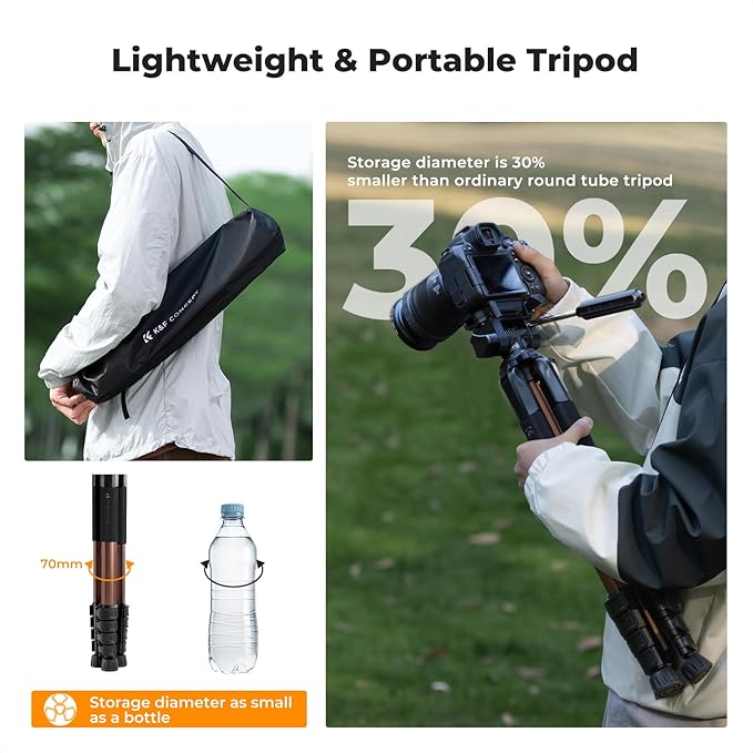 K&F CONCEPT Camera Tripod, 75" Lightweight Portable Travel Outdoor DSLR Tripods for Camera Phone Video Recording Tripod Stand, Cellphone Clip for Smartphone Live Streaming Vlog (Bronze Gold, 75'')