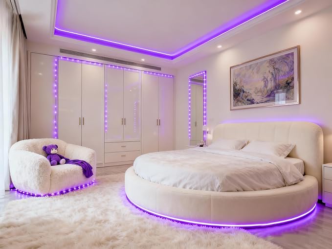 Aalnfe Purple Led Lights Strip Indoor Rope Lights Easy DIY Cuttable Strip Lights for Room Bathroom Living Room Kitchen Ceiling Wall Vanity Mirror Decor