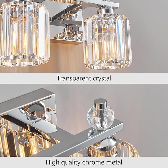 FDPBY Bathroom Vanity Lights 2-Light Chrome Modern Crystal Vanity Light Fixtures Over Mirror Crystal Bathroom Vanity Lighting Fixtures