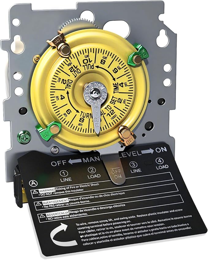 T104M Pool Timer Mechanism Only, Pool Pump Timer, 208-277V 40A Time Switch, 24 Hour 12 ON/Off for Pool Pump, Heavy-Duty Mechanical Time Switches,Time Switch Mechanism Only, 5 Years Warranty