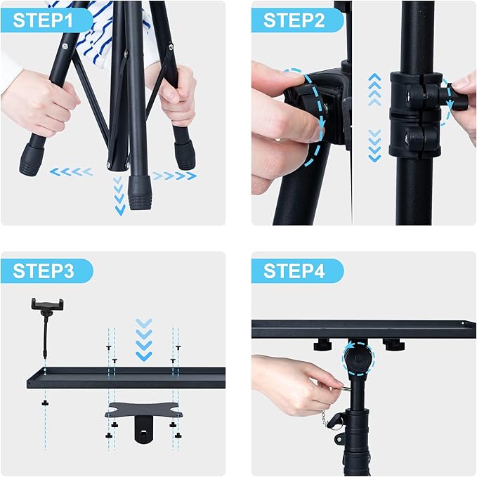 DECOSIS Projector Stand Tripod Adjustable, Laptop Height from 23.5 to 63.5 inches with Gooseneck Phone Holder, Floor for Office, Home, Stage, Studio, DJ Racks Holder Mount, 23.5inch-63.5inch